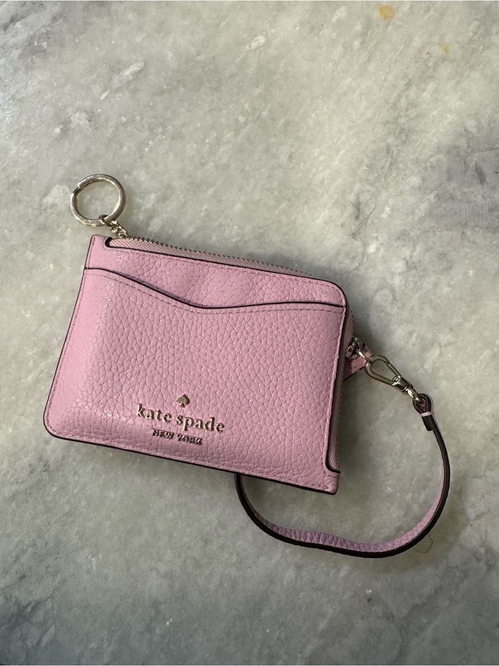 kate spade pink pebbled leather pouch with gold logo